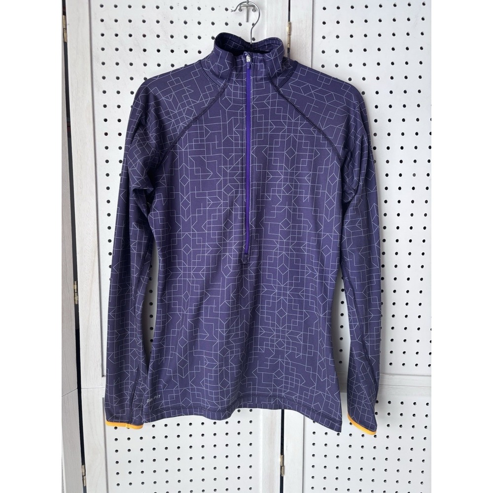 Nike Pro Dri Fit Women's M Purple Geo Print Long SLV Active Shirt‎ Pullover